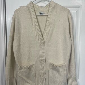 American Eagle Outfitters Cream Cardigan V-Neck Sweater